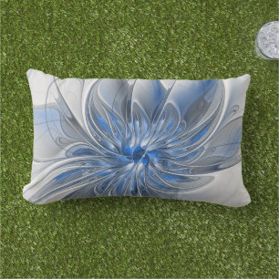 Almofada Lombar Flor de Arte Fracionada com Cinza Azul abstrato