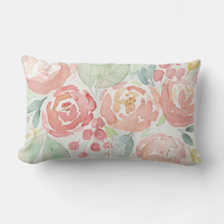 Almofada Lombar Flor de Cor de Água Blush e Coral