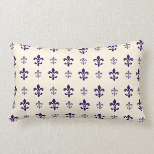 Almofada Lombar Flor de lis elegante roxa e de creme