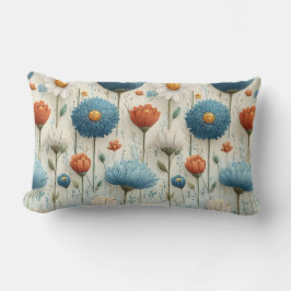 Almofada Lombar Flor Floral Laranja Azul Selvagem 