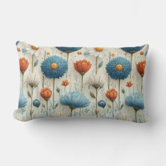 Almofada Lombar Flor Floral Laranja Azul Selvagem