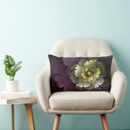 Almofada Lombar Flor Fractal Abstrata Moderna Purpura Cinza Khaki