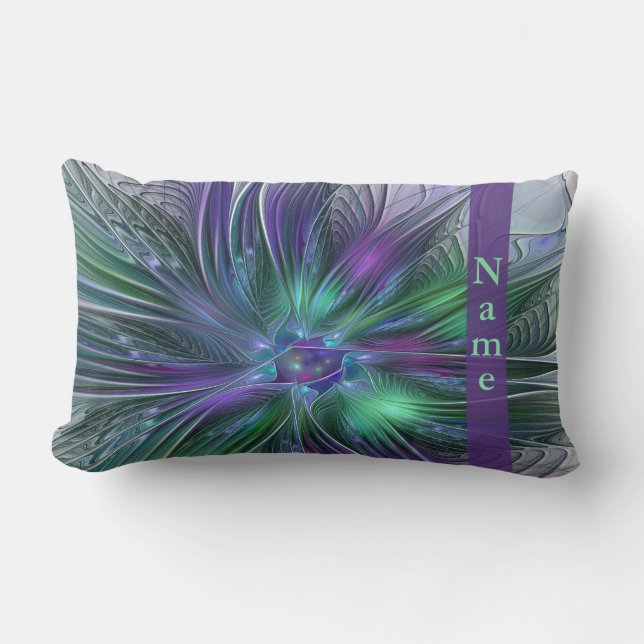 Almofada Lombar Flor Nome Abstrato Fractal Moderno Roxo Verde (Frente)