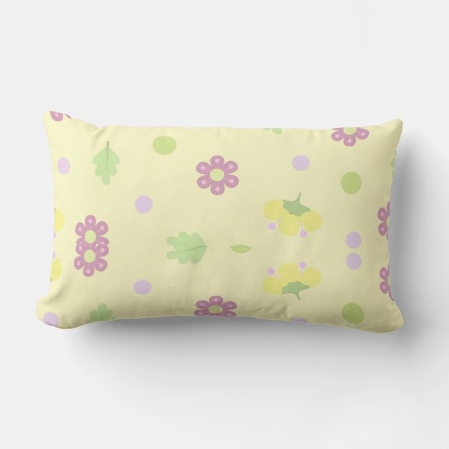 Almofada Lombar Flor Pastel Suave & Bolinhas  (Frente)