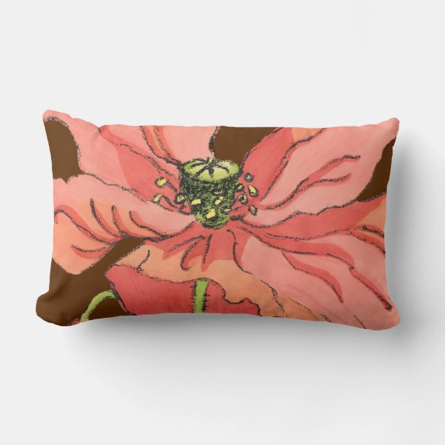 Almofada Lombar Flor rosa grande com fundo vermelho profundo (Frente)