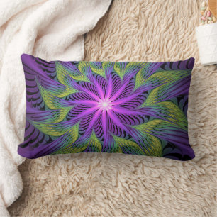 Almofada Lombar Flor Verde Roxo, Abstrato, Arte Fractal