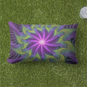 Almofada Lombar Flor Verde Roxo, Abstrato, Arte Fractal