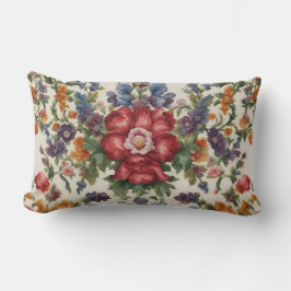 Almofada Lombar Flor Vermelho Refinado Incrível e Flores Delicadas