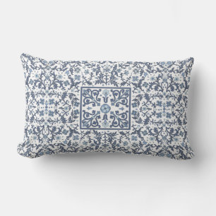Almofada Lombar Floral azul da sarja de Nimes
