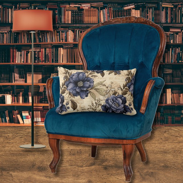 Almofada Lombar Floral Azul Elegante (Criador carregado)