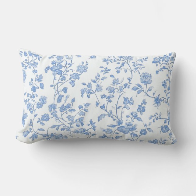 Almofada Lombar Floral Azul Toile Francês (Frente)