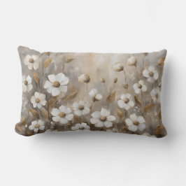 Almofada Lombar Floral Bege Dourado Cinza Neutro