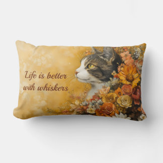 Almofada Lombar Floral Cat & Custom Quote