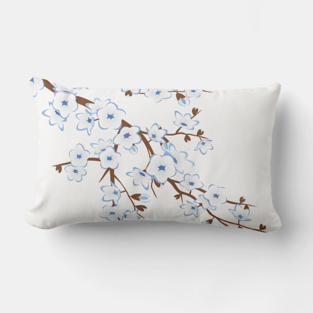 Almofada Lombar Floral Cherry Blossomas Azul Branco (Frente)
