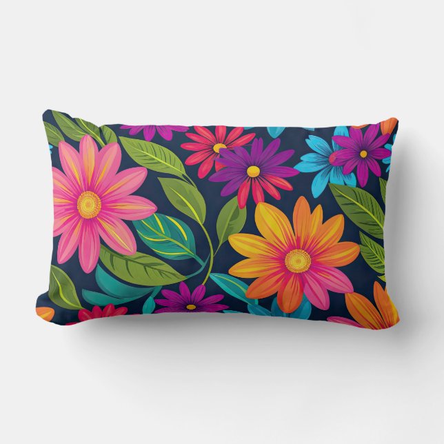 Almofada Lombar Floral Colorida Brilhante (Frente)