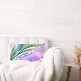 ALMOFADA LOMBAR FLORAL DE FOLHA VERDE COM FUNDO ROXO