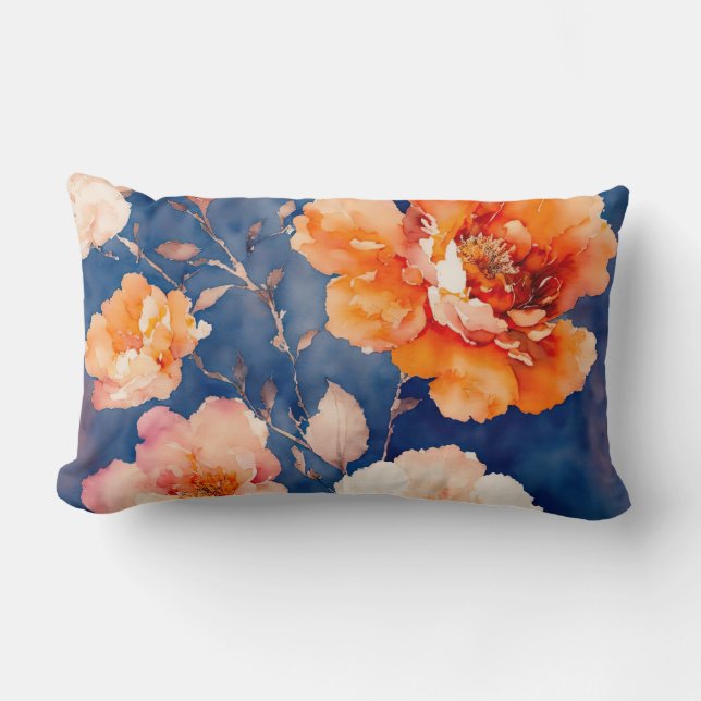 Almofada Lombar Floral marinho Azul e Laranja (Frente)