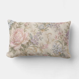 Almofada Lombar Floral Rosa Peônia Rosa Chic Desgastado Vintage