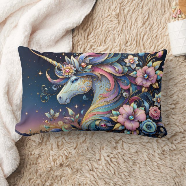 Almofada Lombar Floral Unicorn Night Fantasy (Cobertor)