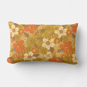 Almofada Lombar Floral Verde Laranja e Verde Oleícola, Retro 60/70