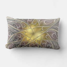 Almofada Lombar Floreio Com Dourada Flor Fractal Abstrato Moderna