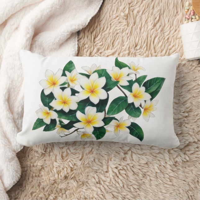 Almofada Lombar Flores de Aquarela Brancas Frangipani (Cobertor)
