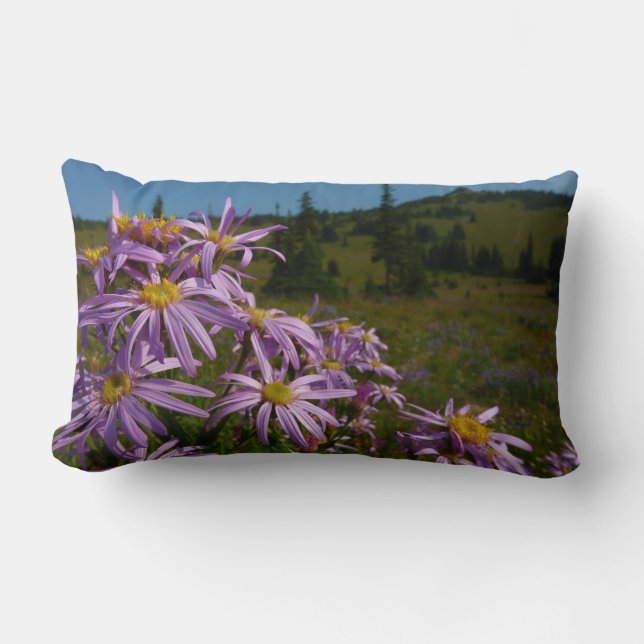 Almofada Lombar Flores de Aster Roxo no Monte Rainier (Frente)