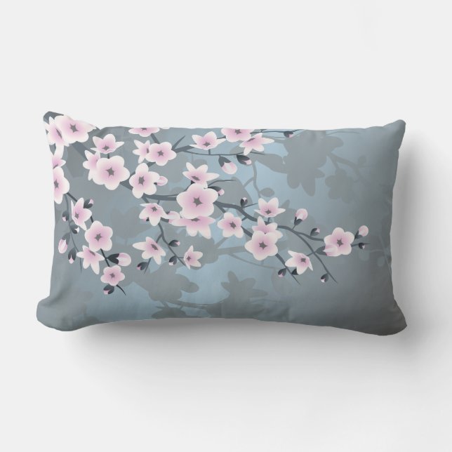 Almofada Lombar Flores de Cerejeira Pó Rosa Azul (Frente)