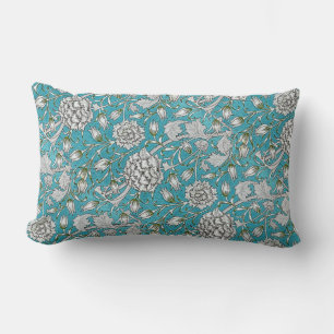 Almofada Lombar Flores De Folhagem De Prata Floral Azul Vintage