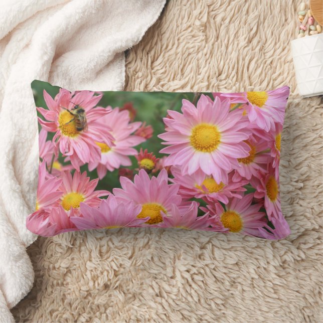 Almofada Lombar Flores de Margarida Rosa e Abelha   (Cobertor)
