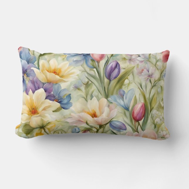 Almofada Lombar Flores de Mola de Pastel sofisticadas. Pintura (Frente)