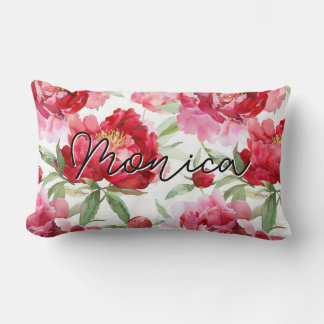 Almofada Lombar Flores de Peônia em Aquarela Personalizadas em Ver