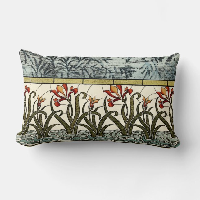 Almofada Lombar Flores de vidro manchadas com borda de estanho (Frente)