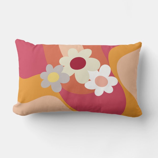 Almofada Lombar Flores e ondas de estilo retrô (Frente)