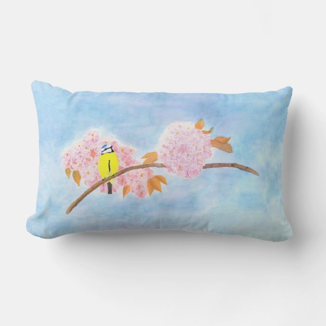 Almofada Lombar Flores e Pássaro do Jardim (Frente)