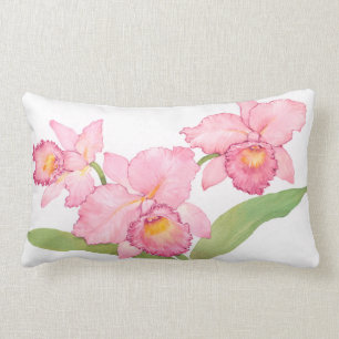 Almofada Lombar Flores Exóticas de Aquarela Rosa