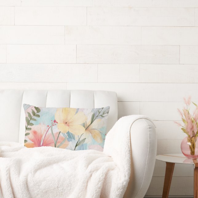 ALMOFADA LOMBAR FLORES PASTÉIS BONITAS MODERNAS (Sofá)