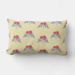 Almofada Lombar Flores vermelhas e folhas verdes em castanho