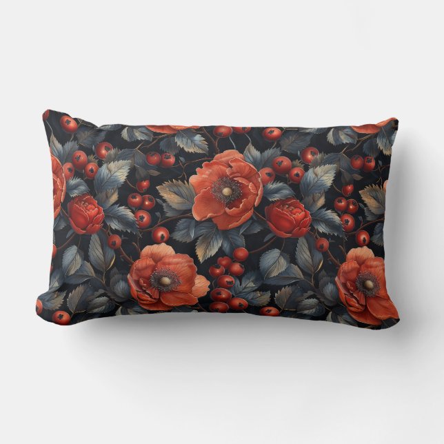 Almofada Lombar Flores vermelhas em preto (Frente)