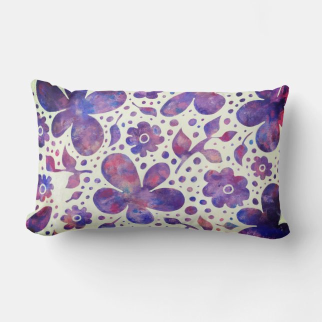 Almofada Lombar Flores violetas românticas e deixa arte original (Frente)