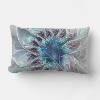 Almofada Lombar Florescer Abstrato Moderno Fractal Flor Com Azul