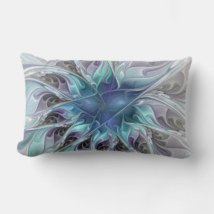 Almofada Lombar Flourar Abstrato Moderno Flor Fractal Com Azul