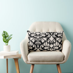Almofada Lombar Flourish Damask Art I Creme em Preto