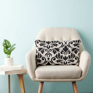 Almofada Lombar Flourish Damask Arte I 2Way Preto + Creme