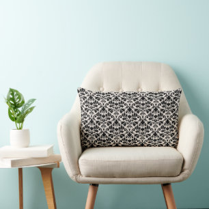 Almofada Lombar Flourish Damask Rpt Padrão Preto no Creme