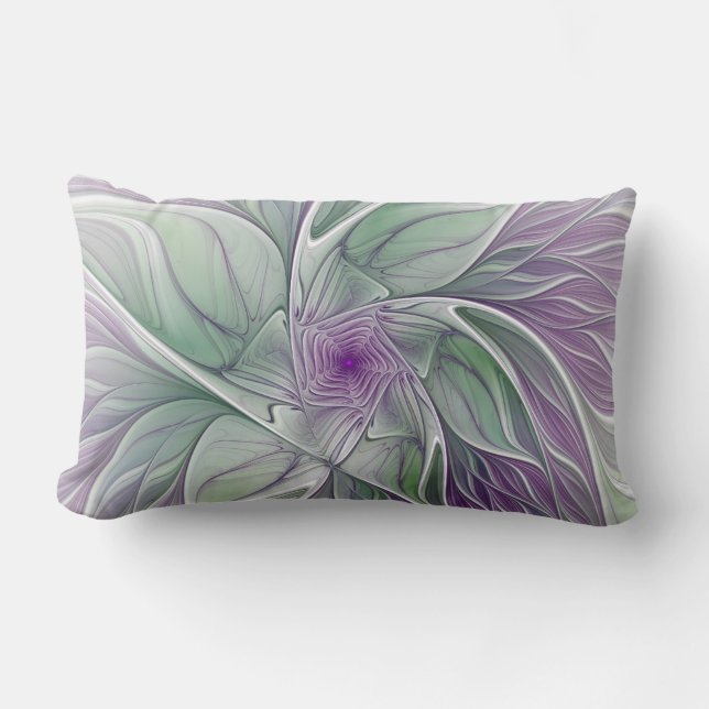 Almofada Lombar Flower Dream, Abstract Purple Green Fractal Art (Frente)