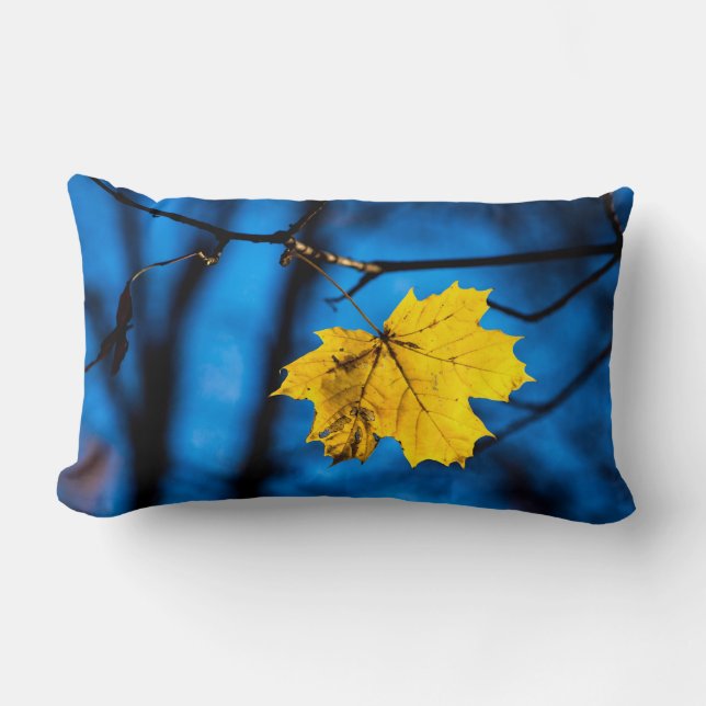 Almofada Lombar Folha Amarelo no Azul (Frente)