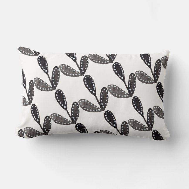 Almofada Lombar Folha de Aquarela Folha de Arte Preta (Frente)