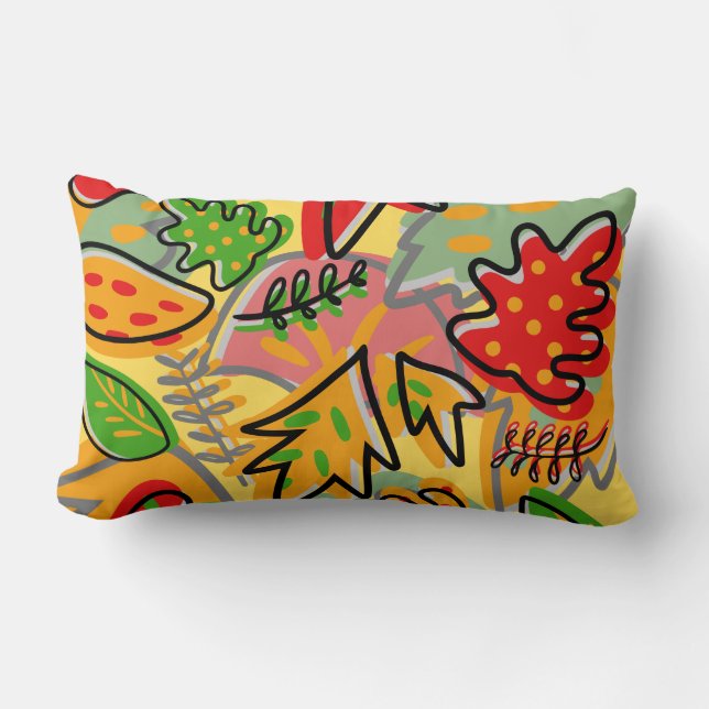 Almofada Lombar Folha decorativa colorida (Frente)