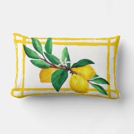 Almofada Lombar Folhas de Limão Citrino Amarelo Verde Folha Treliç